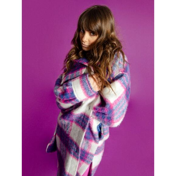 Molly Bracken Lili Sidonio Plaid Shirt Coat Pink Women's Coat - Picture 8 of 9